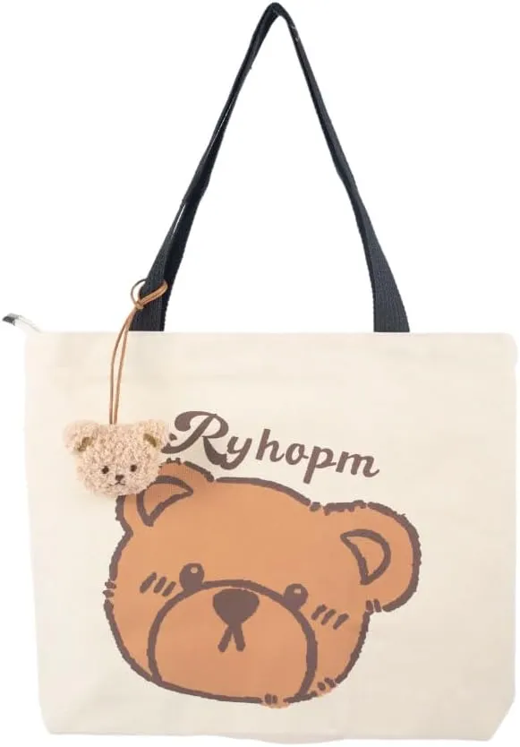 Canvas Tote With Zipper Structured Reusable Shopping Bag for Women