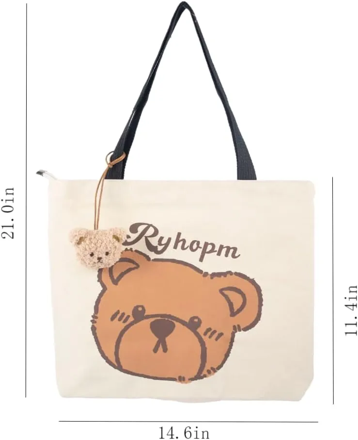 Canvas Tote With Zipper Structured Reusable Shopping Bag for Women