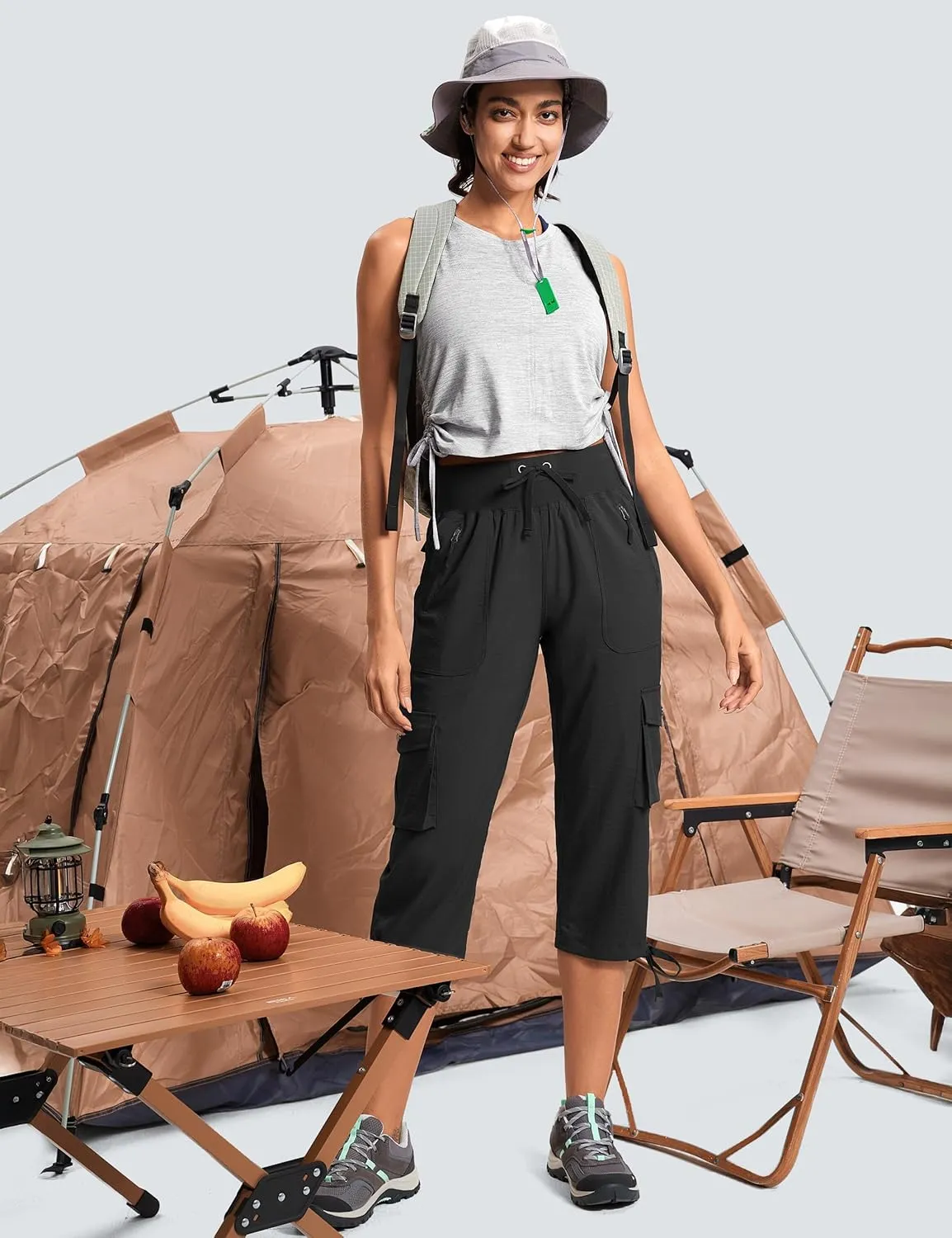 Capri Pants for Women Breathable UPF 50  Womens Cargo Capris for Summer with 8 Pockets for Hiking Travel Casual