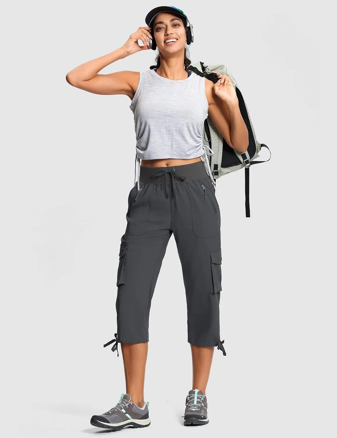 Capri Pants for Women Breathable UPF 50  Womens Cargo Capris for Summer with 8 Pockets for Hiking Travel Casual