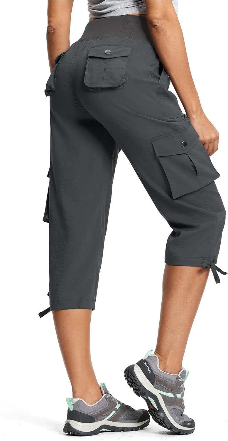 Capri Pants for Women Breathable UPF 50  Womens Cargo Capris for Summer with 8 Pockets for Hiking Travel Casual