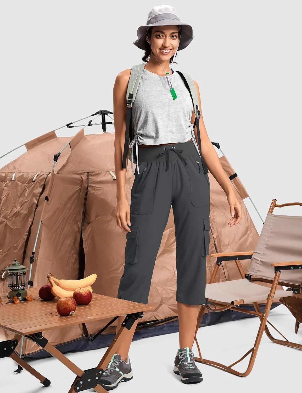 Capri Pants for Women Breathable UPF 50  Womens Cargo Capris for Summer with 8 Pockets for Hiking Travel Casual
