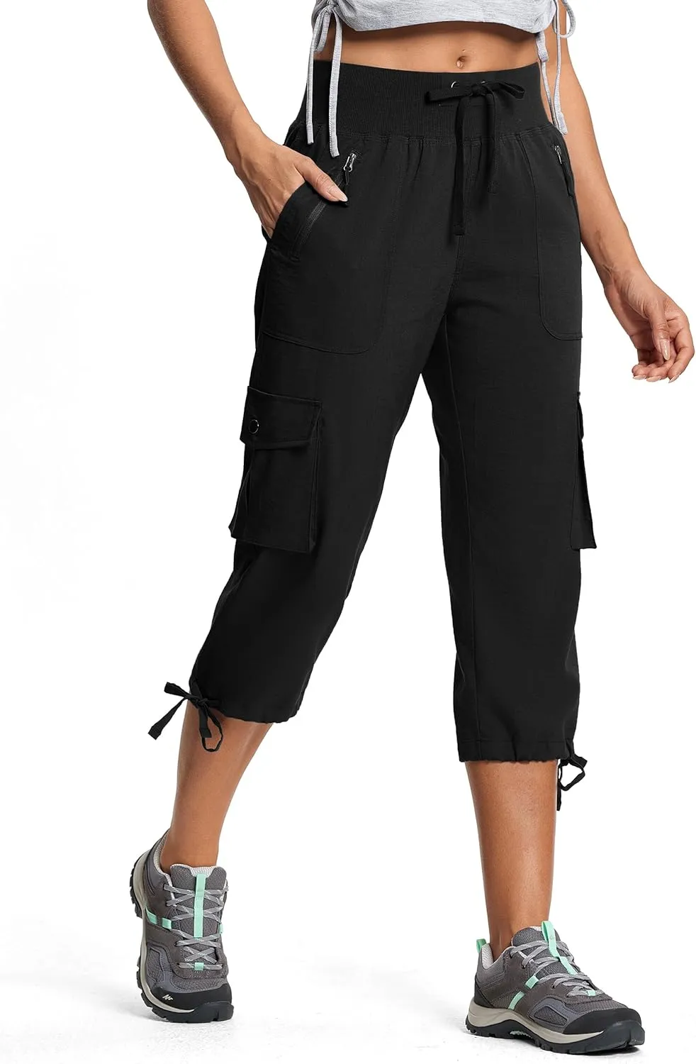 Capri Pants for Women Breathable UPF 50  Womens Cargo Capris for Summer with 8 Pockets for Hiking Travel Casual
