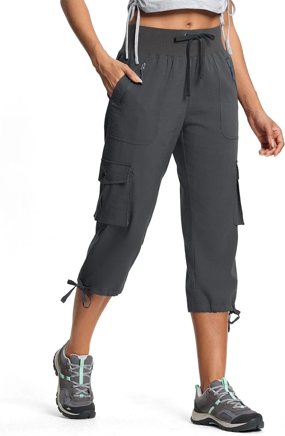 Capri Pants for Women Breathable UPF 50  Womens Cargo Capris for Summer with 8 Pockets for Hiking Travel Casual