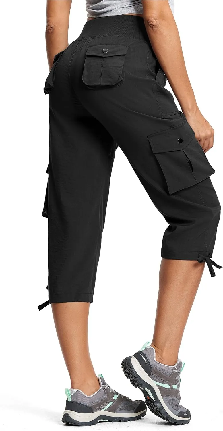 Capri Pants for Women Breathable UPF 50  Womens Cargo Capris for Summer with 8 Pockets for Hiking Travel Casual
