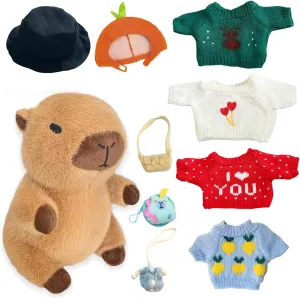 Capybara Plush Toy with 9 Clothes and Accessories Super Soft Capybara Stuffed Animal for Kids Girls Boys 10.2inch