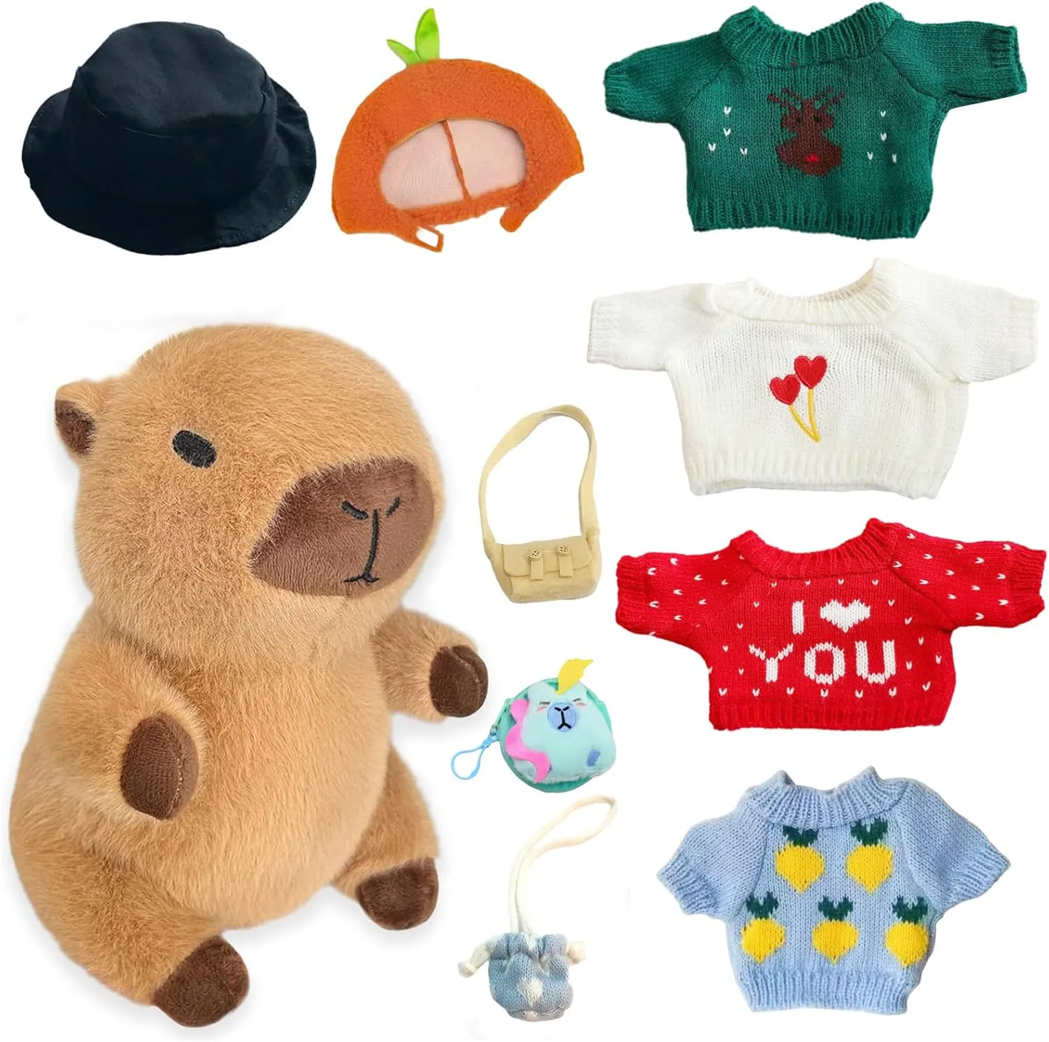 Capybara Plush Toy with 9 Clothes and Accessories Super Soft Capybara Stuffed Animal for Kids Girls Boys 10.2inch