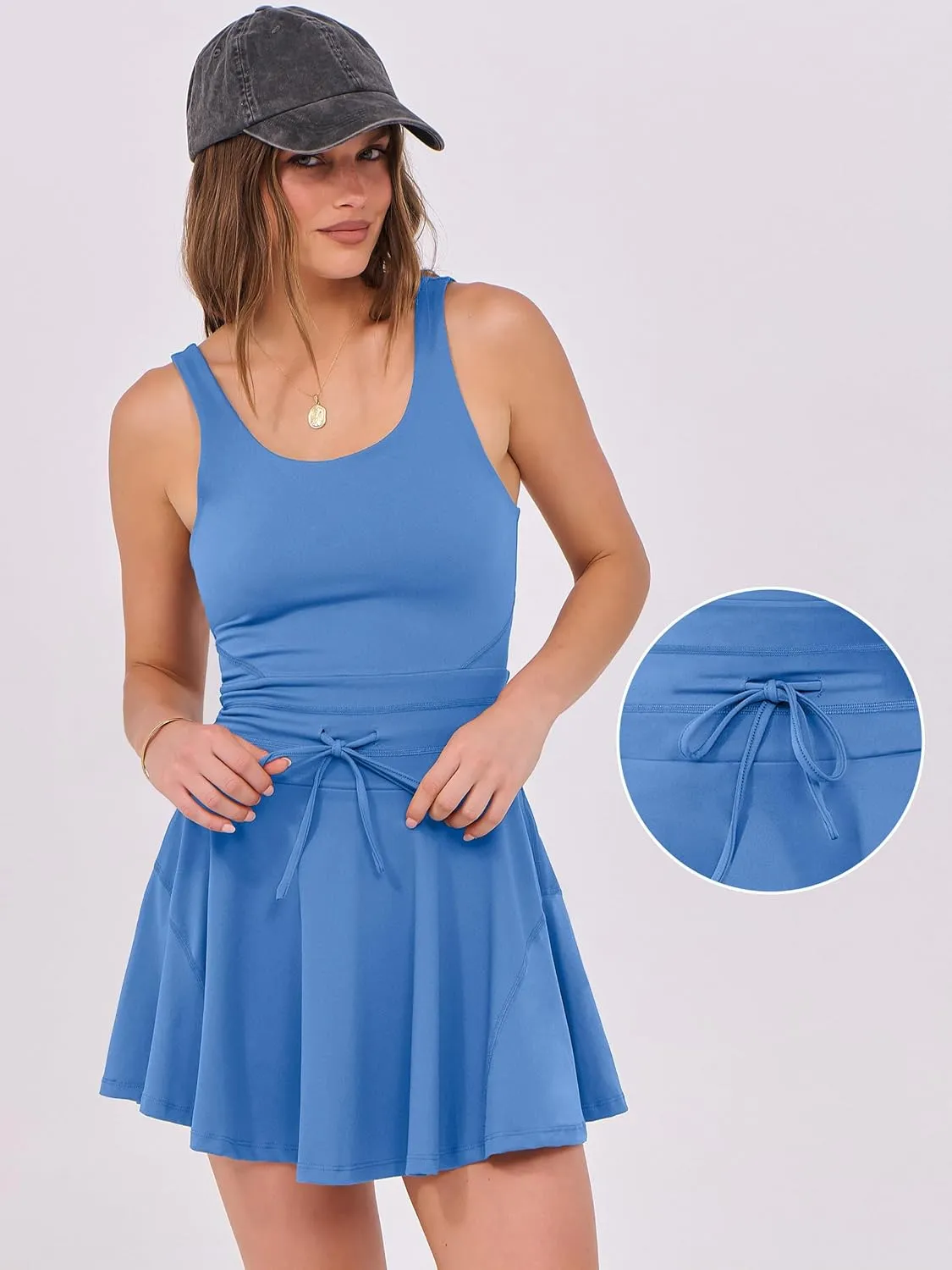 Caracilia Women's Tennis Mini Dresses Workout Built in Shorts Golf Athletic Sleeveless One Piece Summer Active Romper Dress