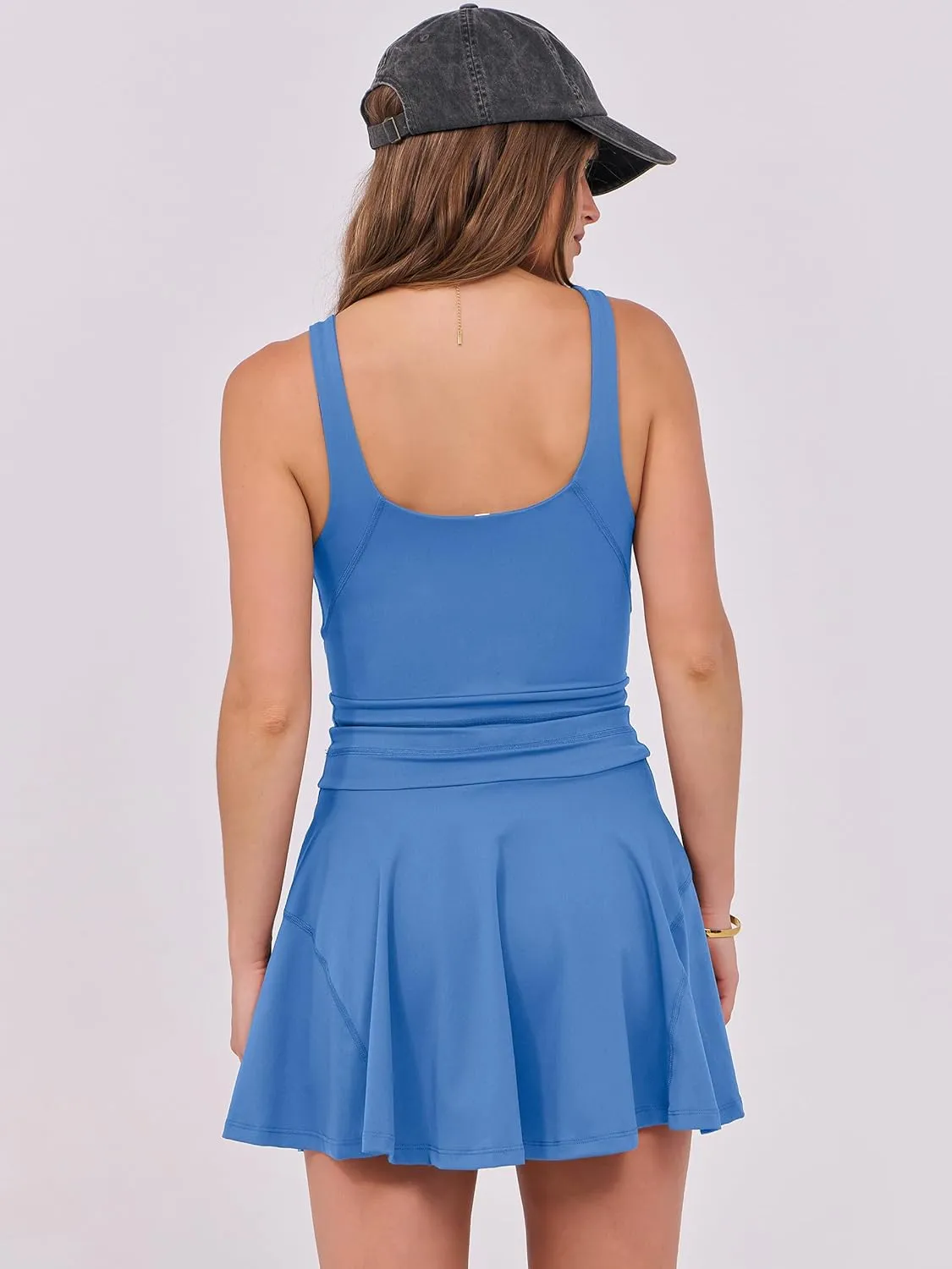 Caracilia Women's Tennis Mini Dresses Workout Built in Shorts Golf Athletic Sleeveless One Piece Summer Active Romper Dress