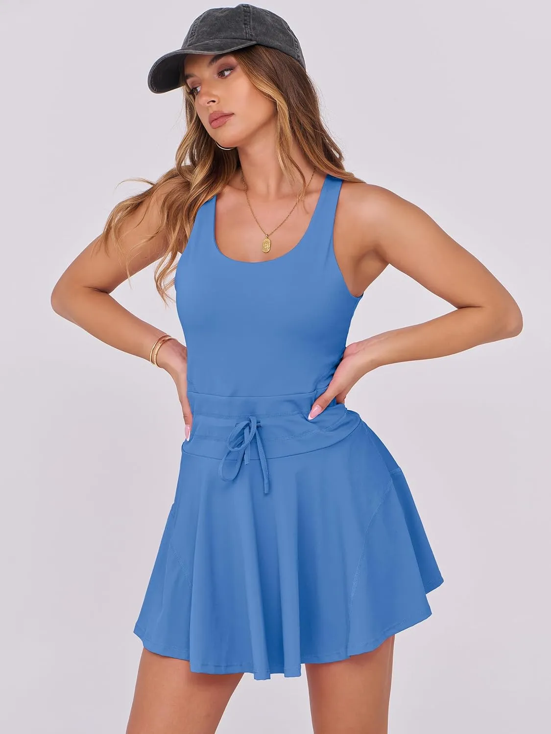 Caracilia Women's Tennis Mini Dresses Workout Built in Shorts Golf Athletic Sleeveless One Piece Summer Active Romper Dress