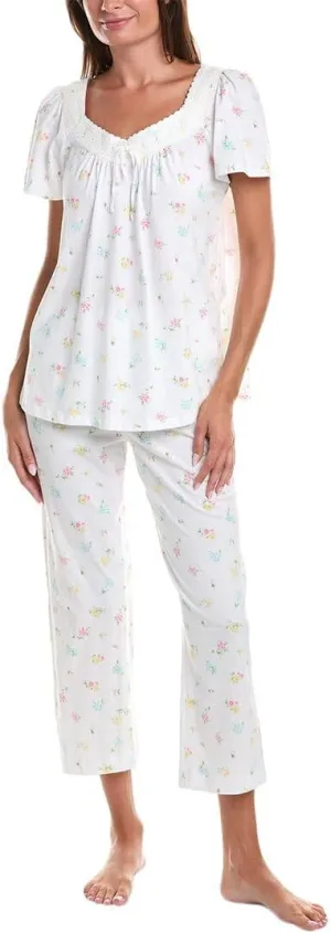 Carole Hochman Pajama Sets for Women 2 Piece Cotton Knit Lightweight Flutter Sleeve Capri Pant PJ Set