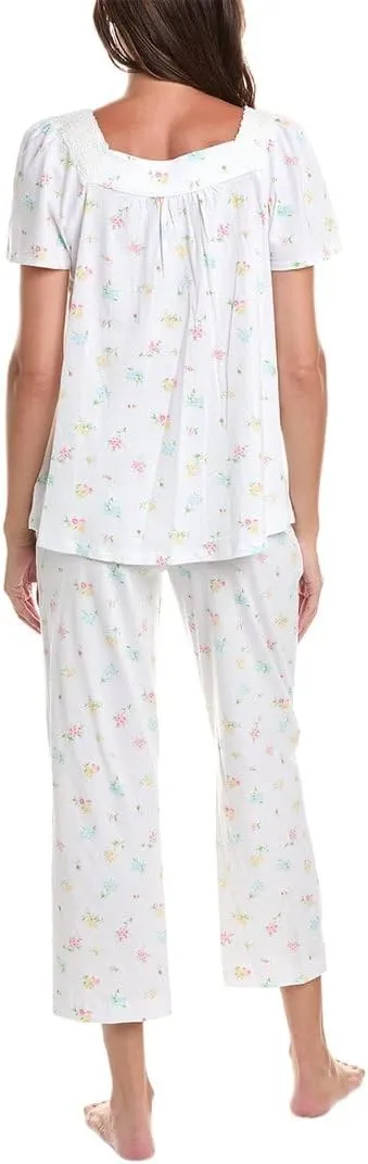 Carole Hochman Pajama Sets for Women 2 Piece Cotton Knit Lightweight Flutter Sleeve Capri Pant PJ Set