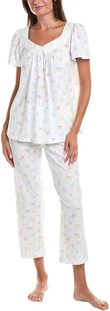 Carole Hochman Pajama Sets for Women 2 Piece Cotton Knit Lightweight Flutter Sleeve Capri Pant PJ Set