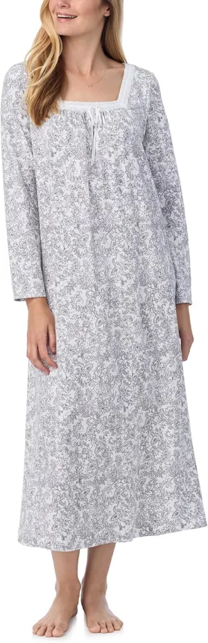 Carole Hochman Women's 50'' Cotton Jersey Knit Nightgown, Soft Long Sleeve Relaxed Fit Sleepwear with Elegant Lace Trim