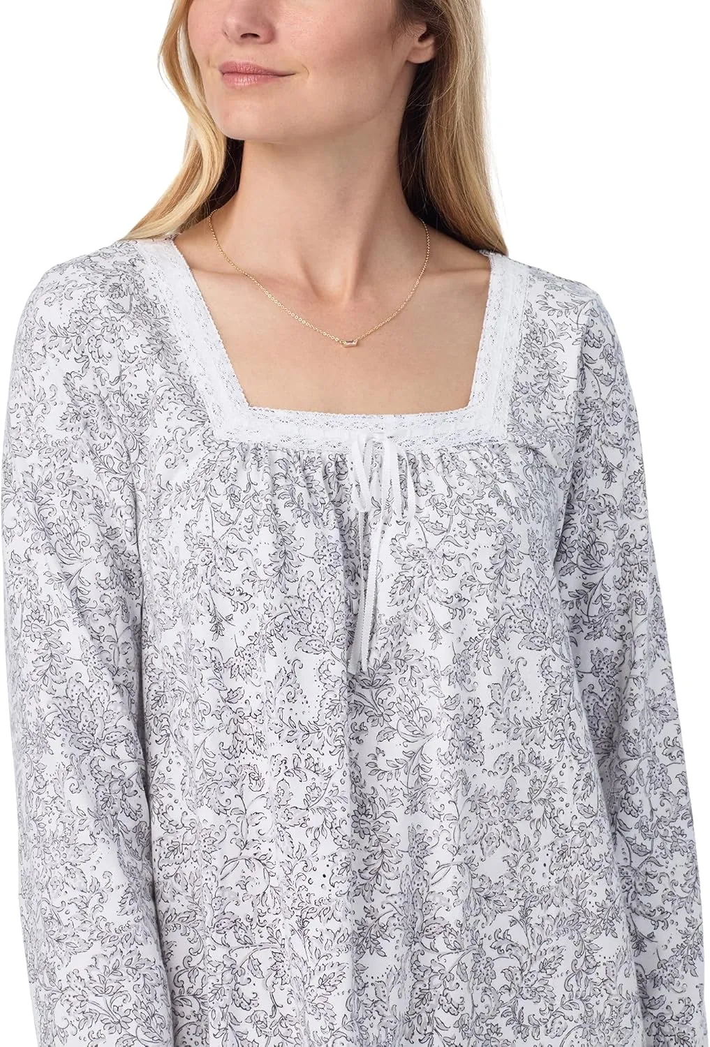 Carole Hochman Women's 50'' Cotton Jersey Knit Nightgown, Soft Long Sleeve Relaxed Fit Sleepwear with Elegant Lace Trim