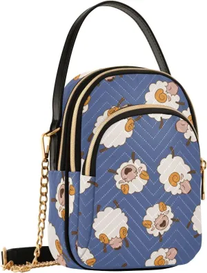 Cartoon Sheep Blue Crossbody Bags for Women Shouler Handbags Travel Sling Bag Fanny Pack Phone Wallet Mini Purse
