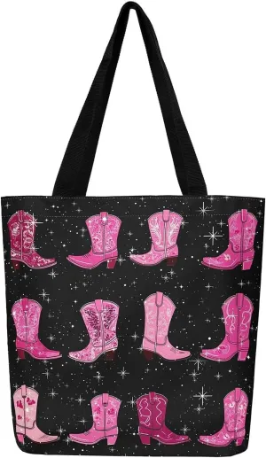 Castle Fairy Ballet Bowknot Canvas Tote Bag Aesthetic for Women,Cowboy Reusable Grocery Handbag
