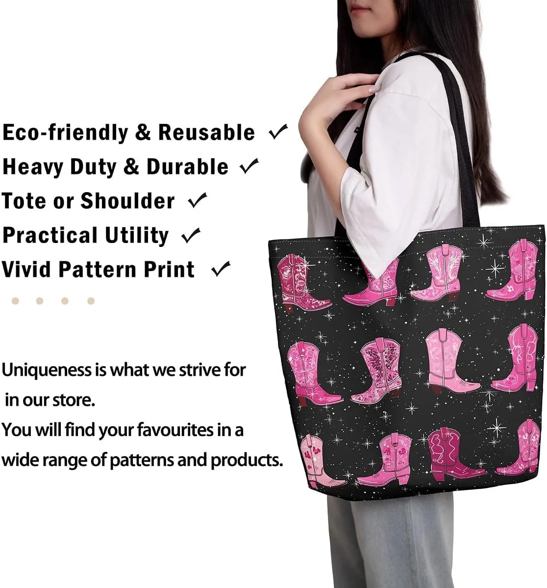 Castle Fairy Ballet Bowknot Canvas Tote Bag Aesthetic for Women,Cowboy Reusable Grocery Handbag