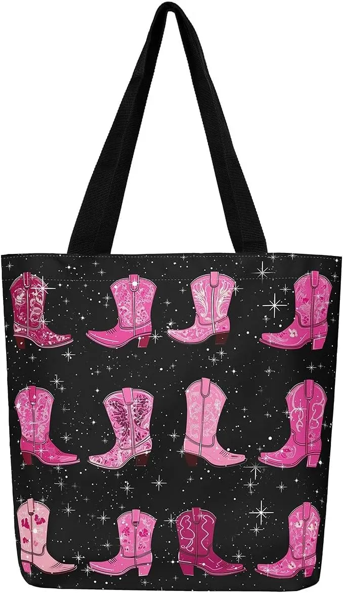 Castle Fairy Ballet Bowknot Canvas Tote Bag Aesthetic for Women,Cowboy Reusable Grocery Handbag