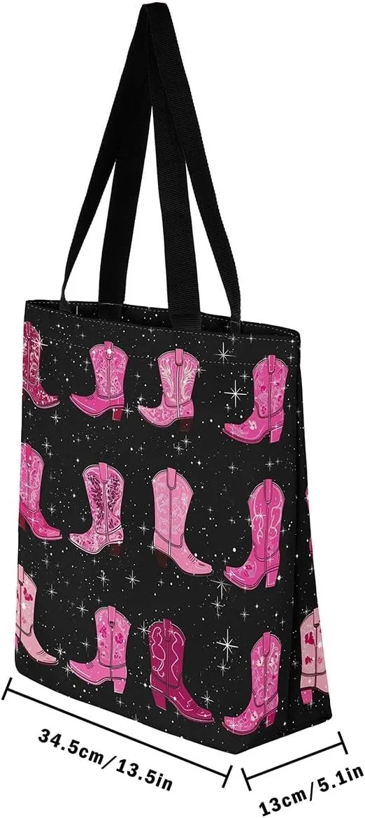 Castle Fairy Ballet Bowknot Canvas Tote Bag Aesthetic for Women,Cowboy Reusable Grocery Handbag