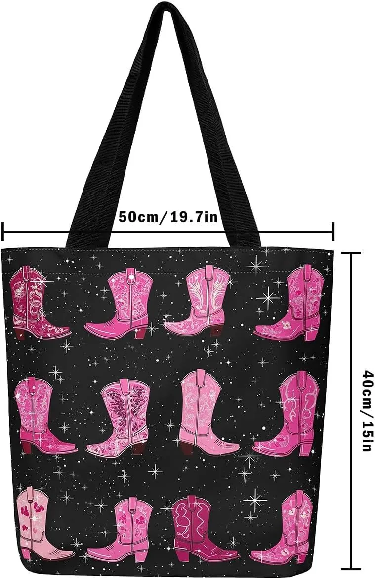 Castle Fairy Ballet Bowknot Canvas Tote Bag Aesthetic for Women,Cowboy Reusable Grocery Handbag