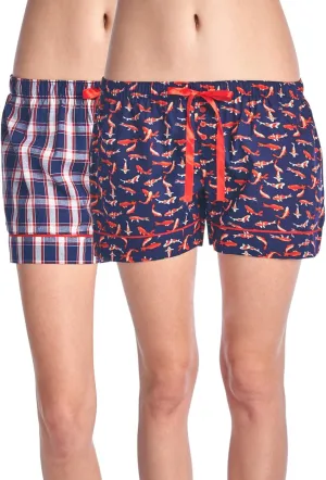 Casual Nights Women's 2 Pack Cotton Woven Lounge Boxer Shorts