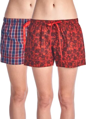 Casual Nights Women's 2 Pack Cotton Woven Lounge Boxer Shorts