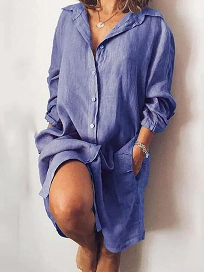 Casual Solid Color Long Blouse