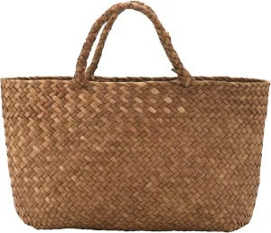 Casual Straw Bag Natural Wicker Tote Bags Women Braided Handbag For Garden Handmade Mini Woven Rattan Bags, Brown