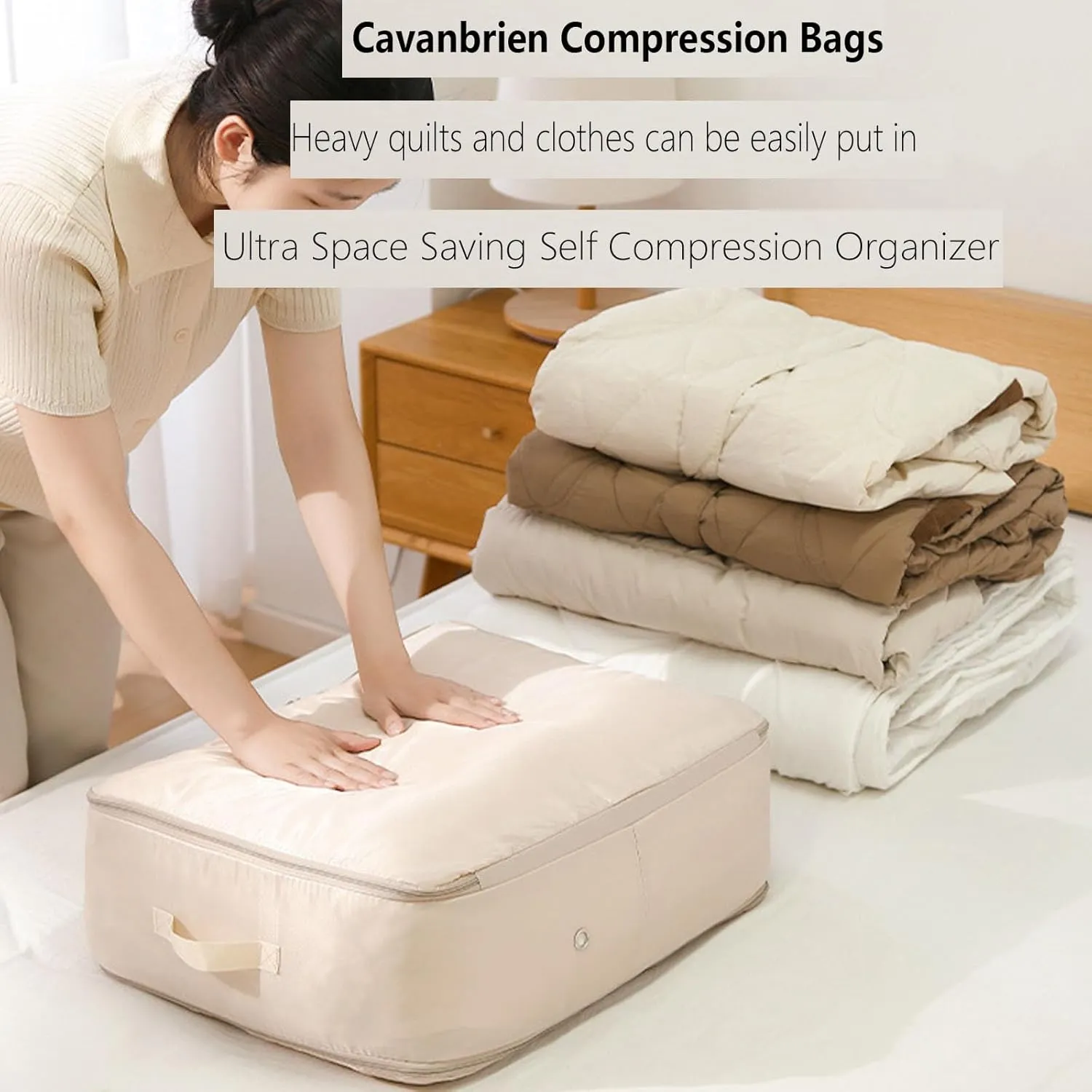 Cavanbrien, Cavanbrien Compression Bags, Ultra Space Saving Self Compression Organizer, 2025 New Cavanbrien Storage Tote for Comforters, Premium Comforter Compression Packaging Cube (2PC-Pink)