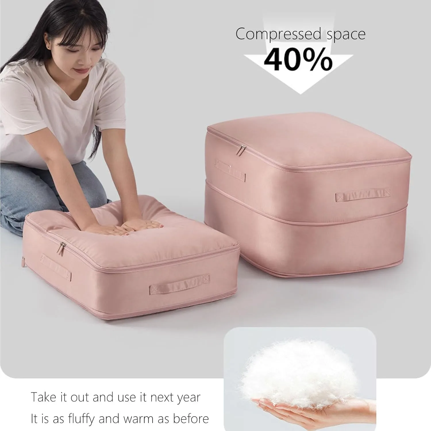 Cavanbrien, Cavanbrien Compression Bags, Ultra Space Saving Self Compression Organizer, 2025 New Cavanbrien Storage Tote for Comforters, Premium Comforter Compression Packaging Cube (2PC-Pink)