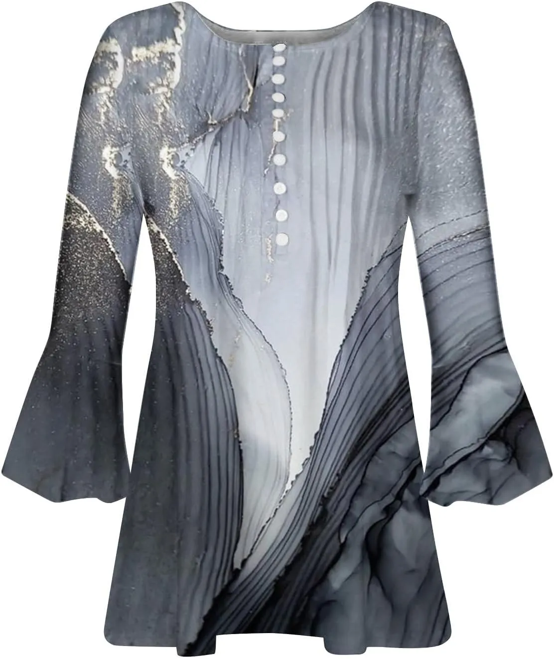 Ceboyel Womens Summer Tops 2023 Floral Button Down Tunic Shirts 3/4 Sleeve Tops Blouse Trendy Dressy Casual Ladies Clothes