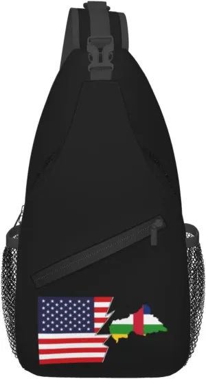 Central African Republic Terrain Map And America Crossbody Bags For Women Men Chest Backpack Gym Shoulder Bag Travel Outdoor Sports Casual Crossbody Bags