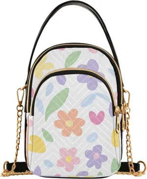 Chain Crossbody Bags for Women Cute Flowers Pattern Quilted Shoulder Handbags Travel Cross Body Cell Phone Purses Bags