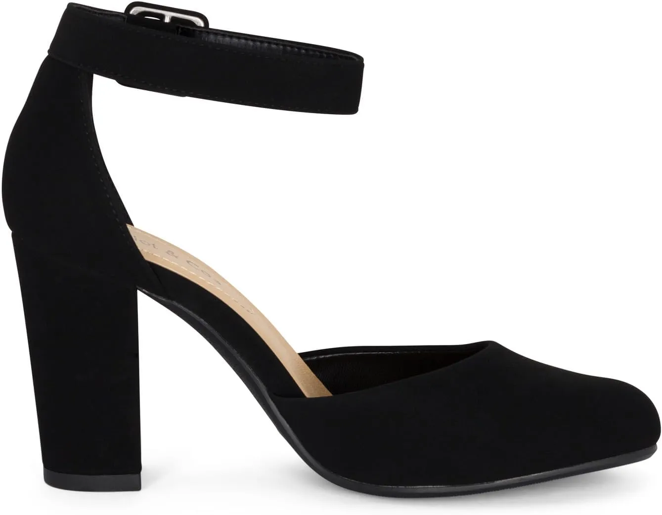 Chariot & Co Posh Women's Ankle Strap Block Heel Dress Shoes – Closed Toe Vegan Leather in Black PU and NBPU