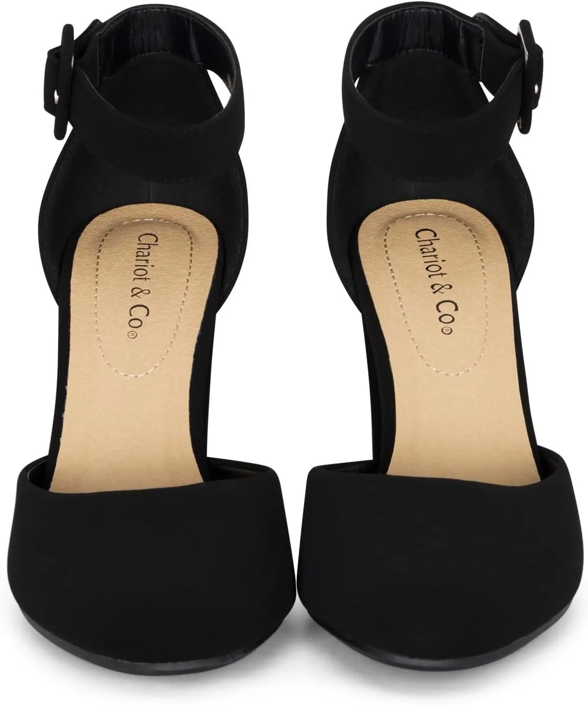 Chariot & Co Posh Women's Ankle Strap Block Heel Dress Shoes – Closed Toe Vegan Leather in Black PU and NBPU
