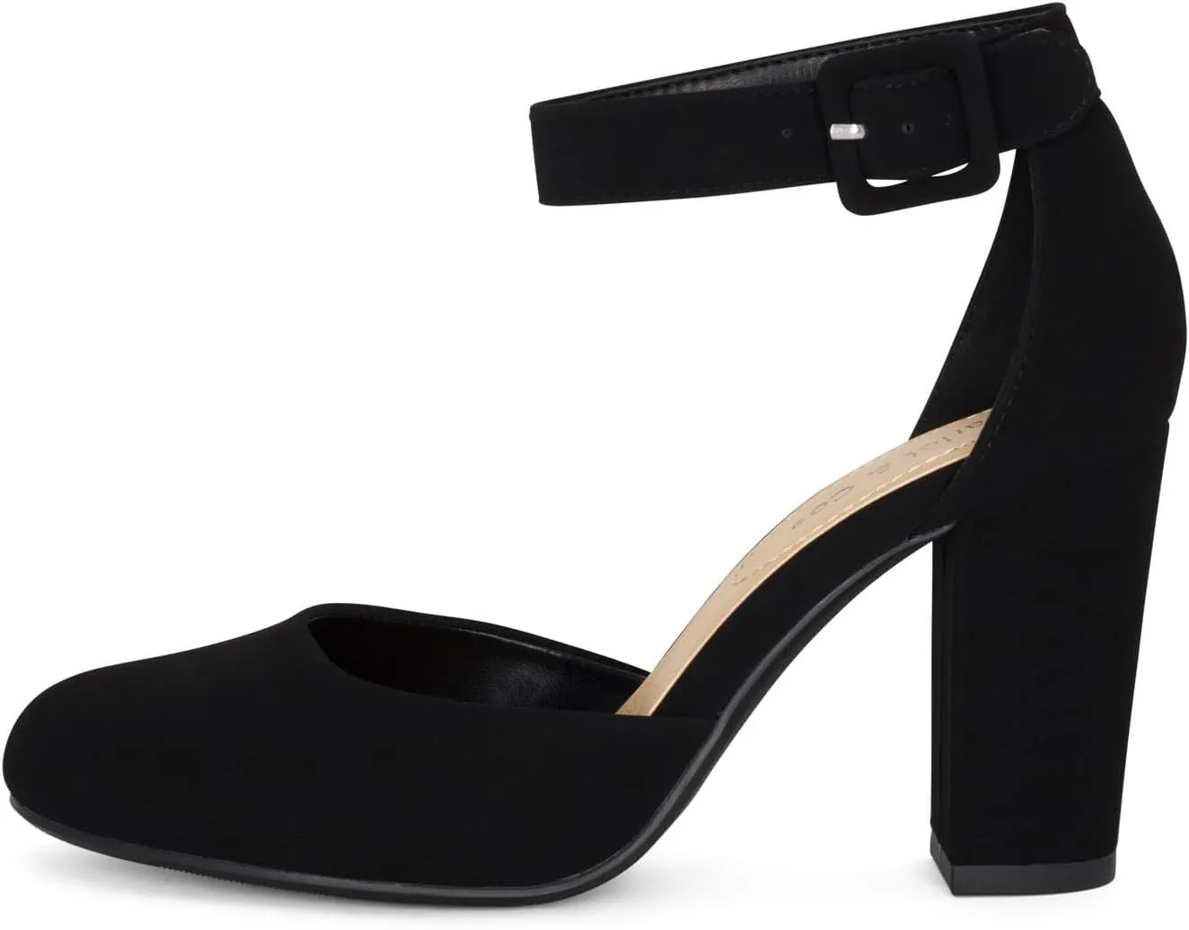 Chariot & Co Posh Women's Ankle Strap Block Heel Dress Shoes – Closed Toe Vegan Leather in Black PU and NBPU