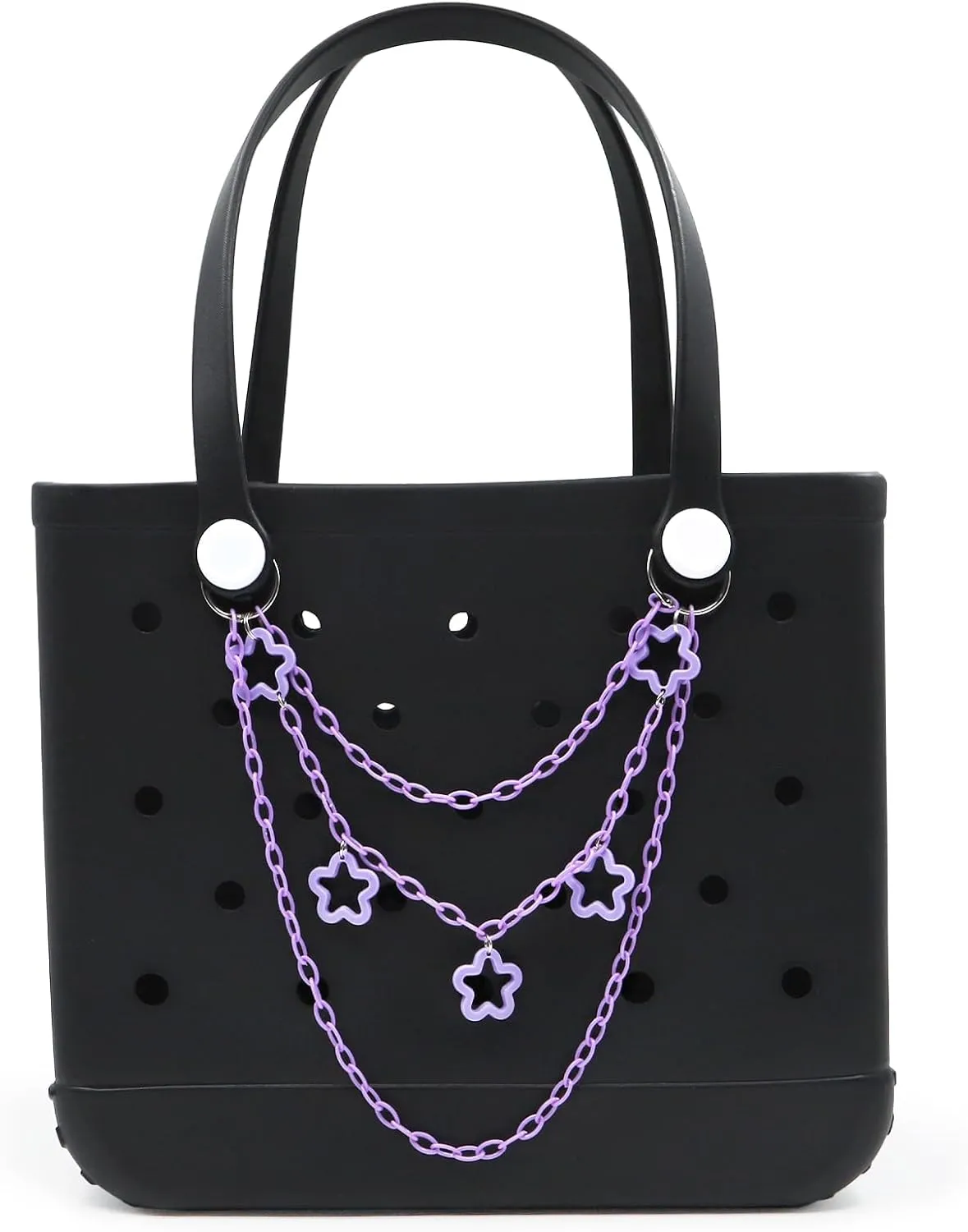 Charm for Bogg Bag, Stars and Chains, Purse Strap Extender, Purse Chains For Women Rubber Beach Bag Tote Handbag Crossbody Shoulder Decoration, With Metal Buckle（Purple）
