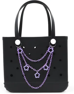 Charm for Bogg Bag, Stars and Chains, Purse Strap Extender, Purse Chains For Women Rubber Beach Bag Tote Handbag Crossbody Shoulder Decoration, With Metal Buckle（Purple）