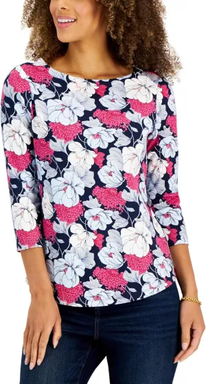Charter CIub Petite Cotton Floral Top