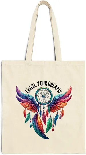 Chase Your Dreams Cotton Tote Bag for Women Men Casual Tote Bag Cloth Canvas Shopping Bags With Handles Cute Bags Everyday Use 15" x 16" Aesthetic Gift ID44997