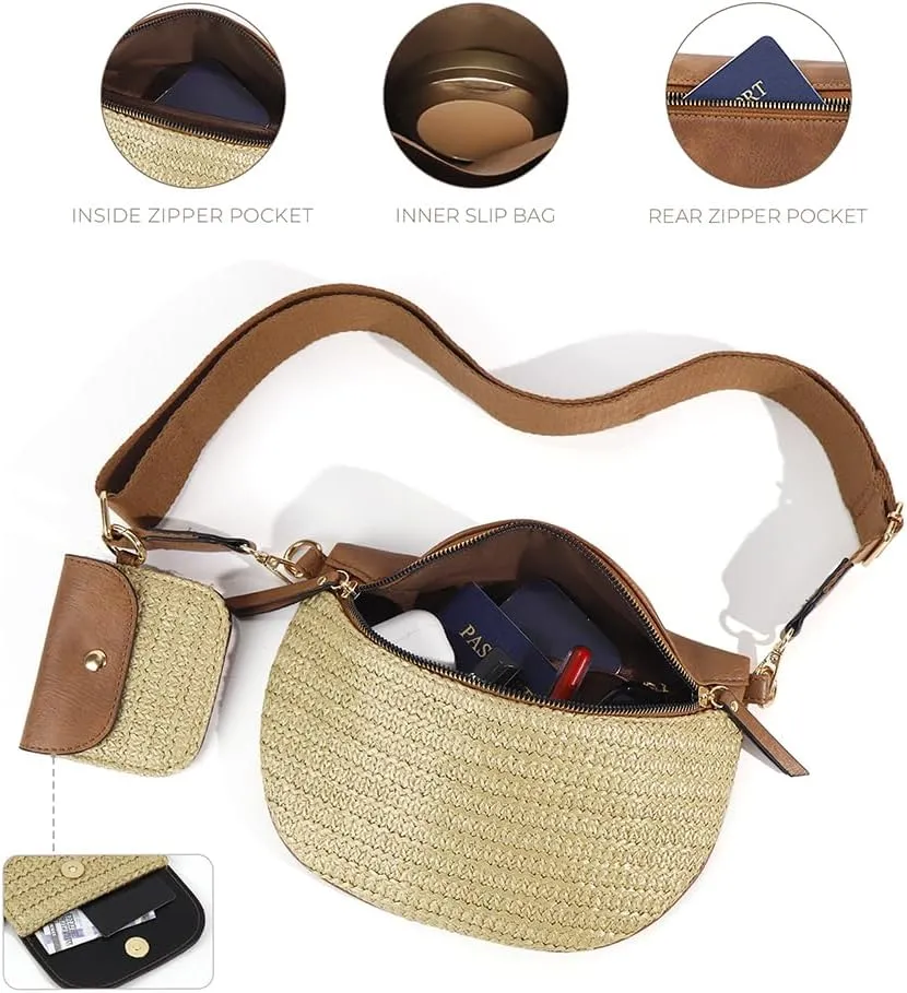 Checkered Crossbody Bag for Women Checkerboard Bum Bags PU Canvas Sling Purse with Mini Wallet