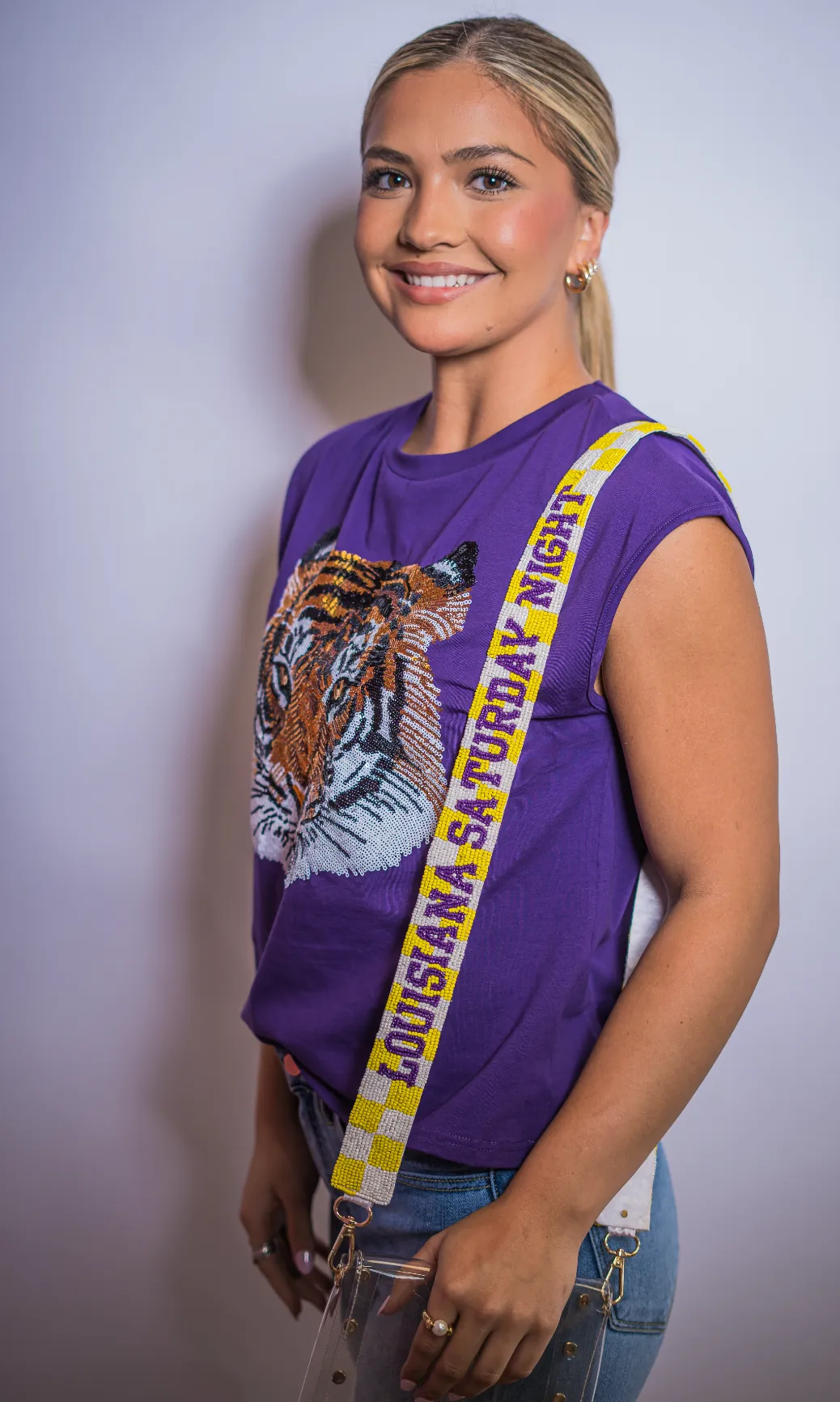 Checkered Louisiana Saturday Night | Custom Beaded Purse Strap