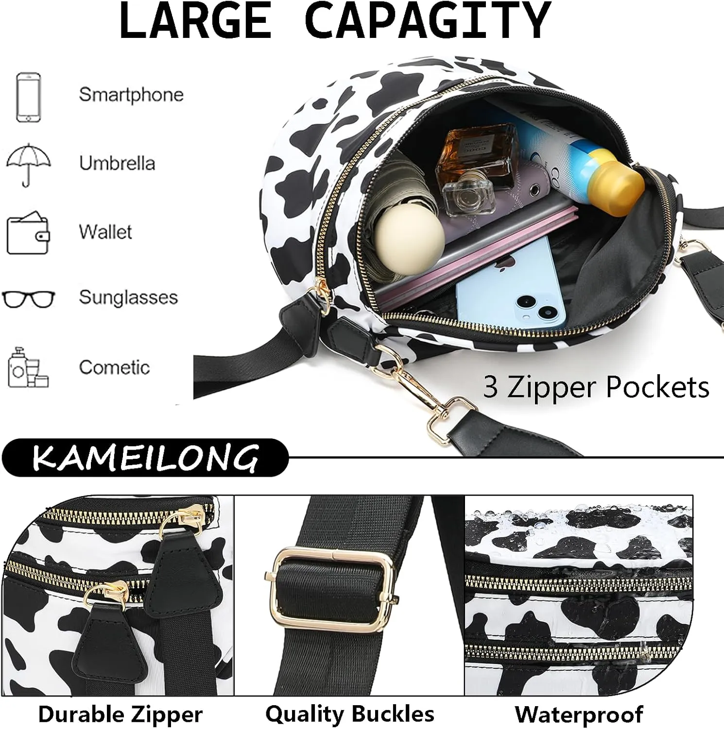 Checkered Nylon Crossbody Bags for Women Plaid Crescent Waist Bag Crescent Fanny Pack Shoulder Bag Handbags (White-Red)