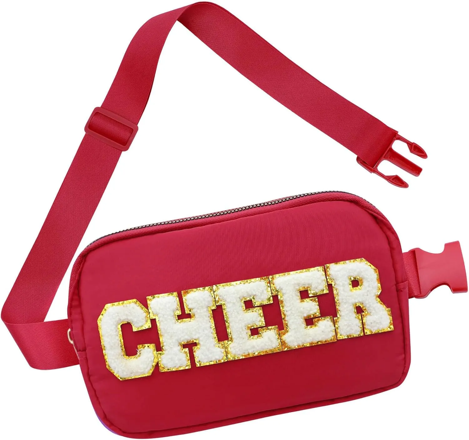 Cheer Bag Red Fanny Pack for Girls Cheer Chenille Letter Bags, Nylon Belt Bag for Cheerleader Girl Women Birthday Christmas Gift