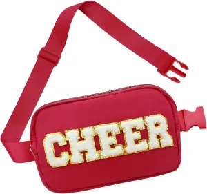 Cheer Bag Red Fanny Pack for Girls Cheer Chenille Letter Bags, Nylon Belt Bag for Cheerleader Girl Women Birthday Christmas Gift