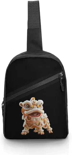 Chinese Lion Dance Sling Bag for Men Women Lightweight Crossbody Backpack Shoulder Bag for Sports And Outdoor