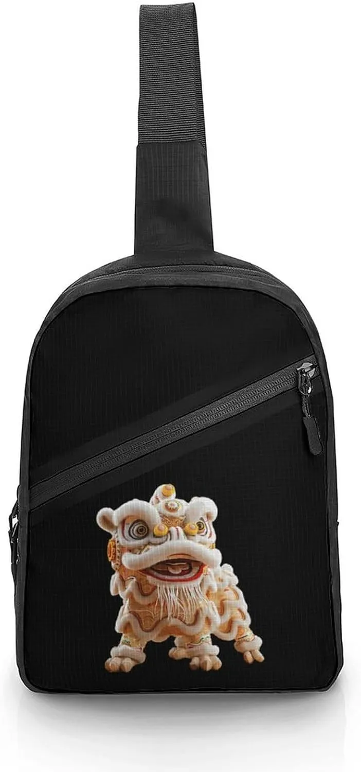 Chinese Lion Dance Sling Bag for Men Women Lightweight Crossbody Backpack Shoulder Bag for Sports And Outdoor