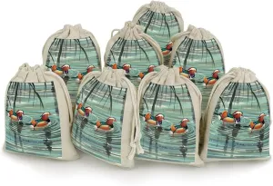 Chinese Style Mandarin Ducks 8 PCS Muslin Bags with Drawstring Sachet Bags Empty Small Cotton Drawstring Bag Muslin Reusable & Washable Cotton Bag for Herb Spice Candy Soap Jewelry Wedding Gift Pouche