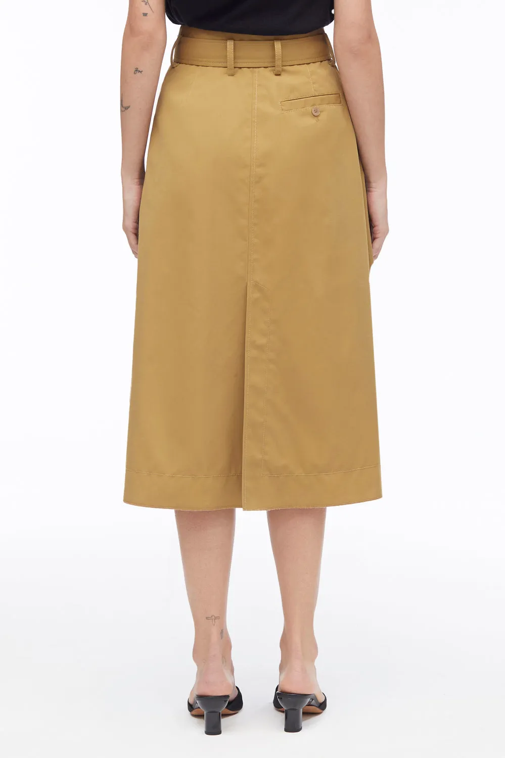 Chino Pleated Midi Skirt